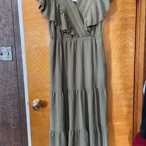 Simplee Apparel Green Tiered Wrap Sundress